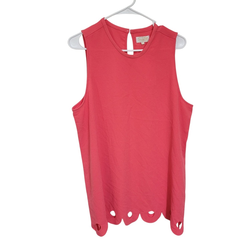 Mud Pie Sutton Scallop Top Pink Sleeveless‎ Laser Cut Hem Blouse Large NWT